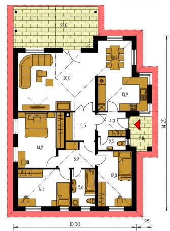 Mirror image | Floor plan of ground floor - BUNGALOW 23